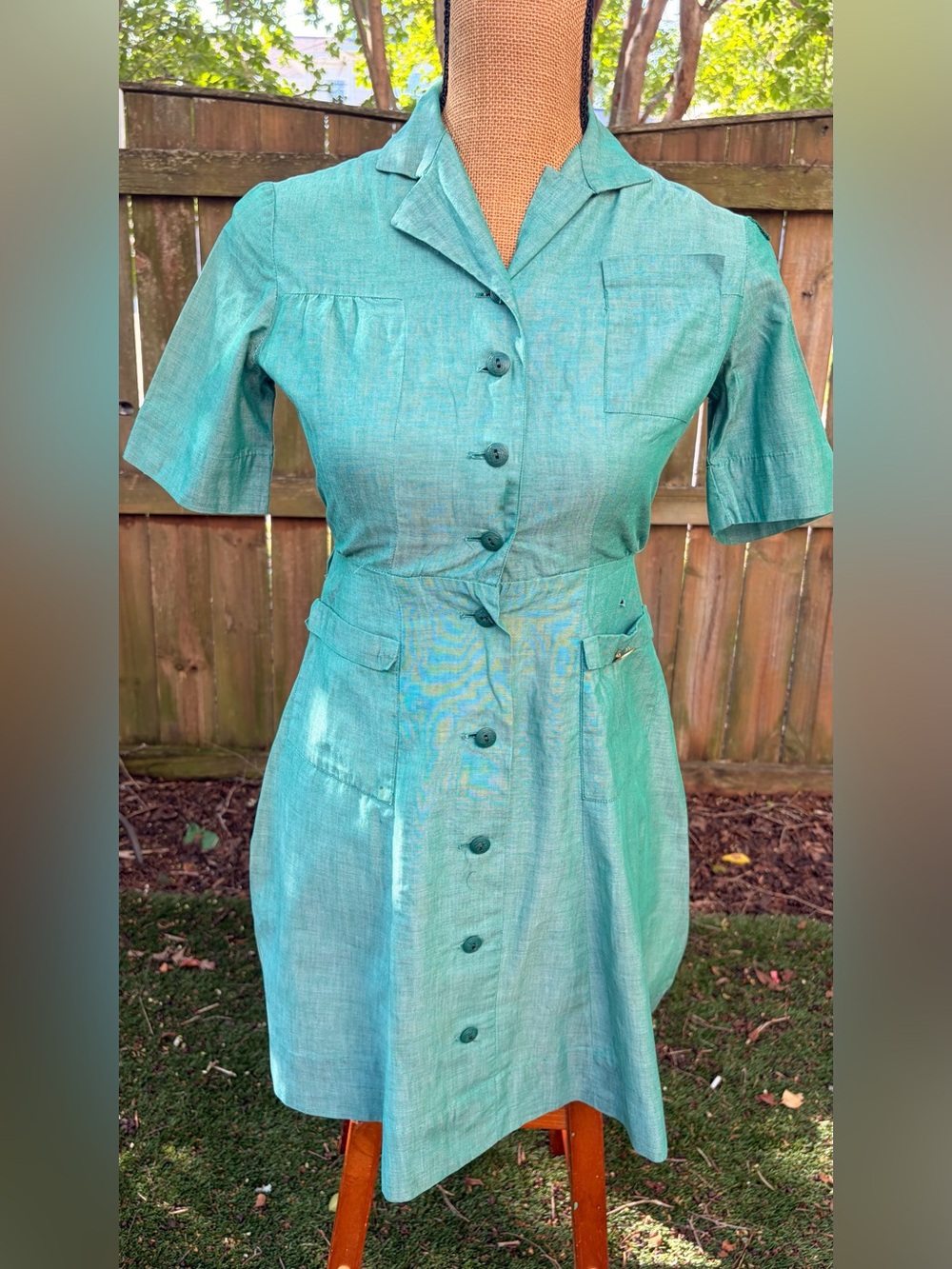 Vintage 50s/60s Official Girl Scouts USA Uniform Dress + Pin + OG Trefoil Belt